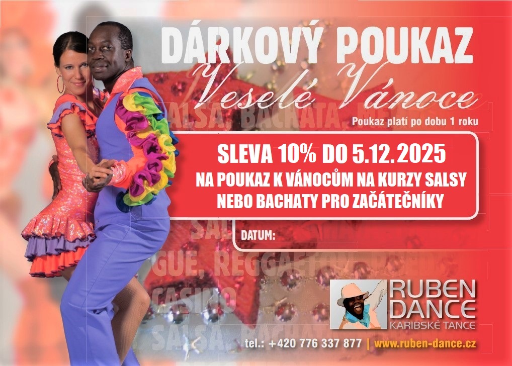 sleva na vánoční dárkový poukaz karibských tanců - salsa, bachata ...